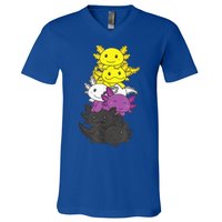 Nonbinary Flag Non Binary Pride LGBTQ Axolotl V-Neck T-Shirt