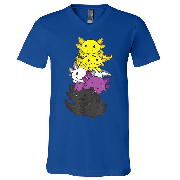 Nonbinary Flag Non Binary Pride LGBTQ Axolotl V-Neck T-Shirt