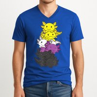 Nonbinary Flag Non Binary Pride LGBTQ Axolotl V-Neck T-Shirt