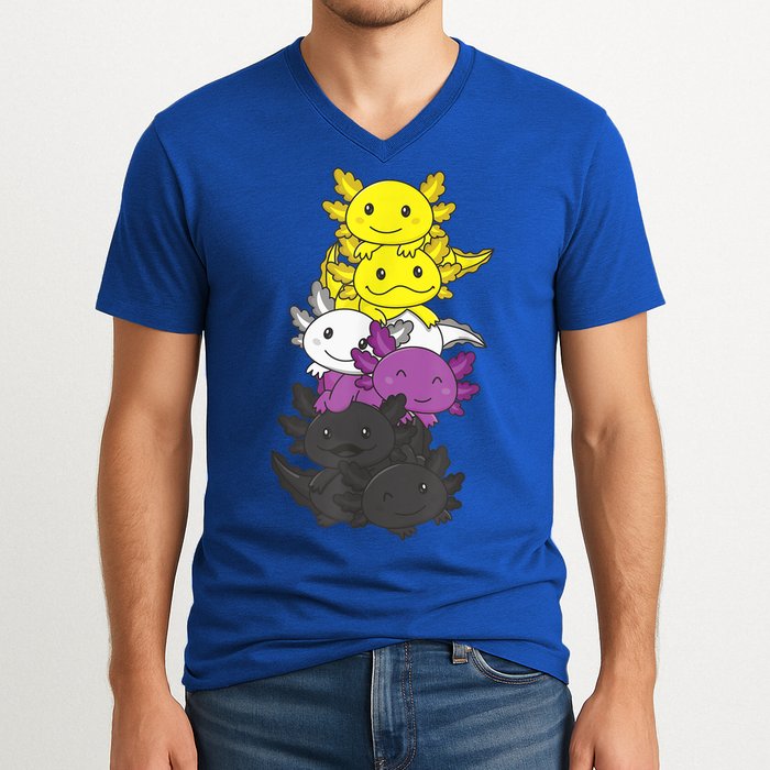 Nonbinary Flag Non Binary Pride LGBTQ Axolotl V-Neck T-Shirt
