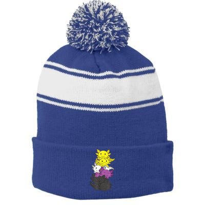 Nonbinary Flag Non Binary Pride LGBTQ Axolotl Stripe Pom Pom Beanie