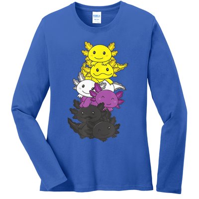 Nonbinary Flag Non Binary Pride LGBTQ Axolotl Ladies Long Sleeve Shirt