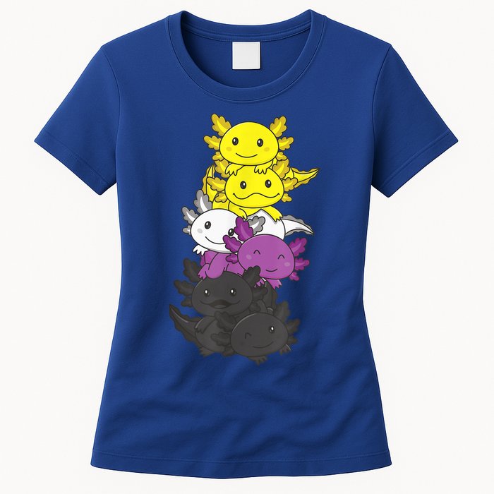 Nonbinary Flag Non Binary Pride LGBTQ Axolotl Womens T-Shirt