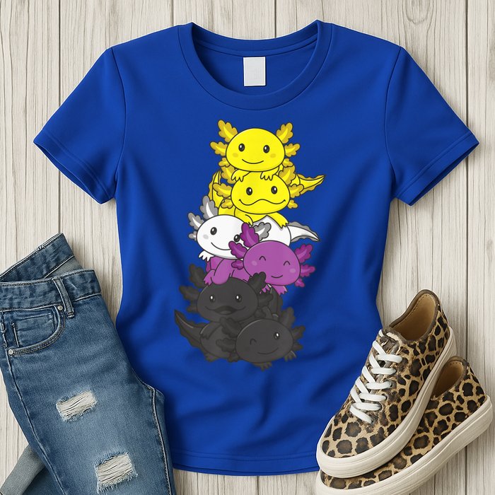 Nonbinary Flag Non Binary Pride LGBTQ Axolotl Womens T-Shirt