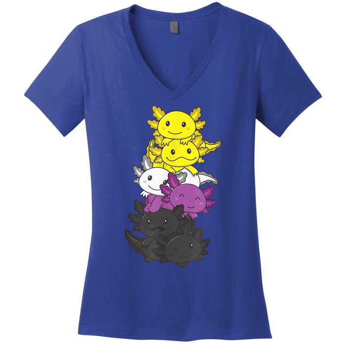 Nonbinary Flag Non Binary Pride LGBTQ Axolotl Women's V-Neck T-Shirt