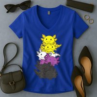 Nonbinary Flag Non Binary Pride LGBTQ Axolotl Women's V-Neck T-Shirt