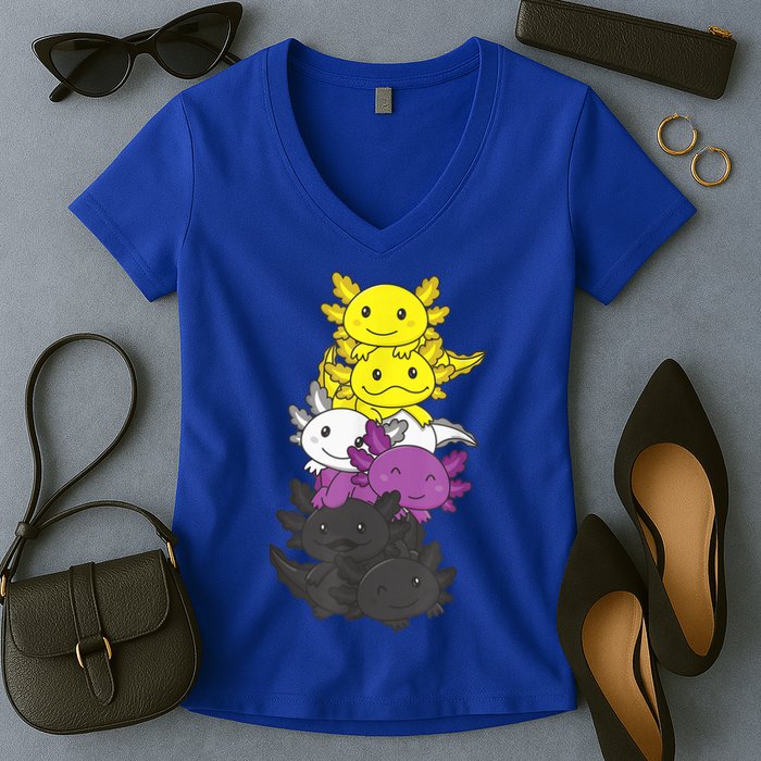 Nonbinary Flag Non Binary Pride LGBTQ Axolotl Women's V-Neck T-Shirt