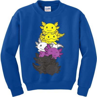 Nonbinary Flag Non Binary Pride LGBTQ Axolotl Kids Sweatshirt