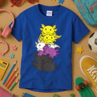 Nonbinary Flag Non Binary Pride LGBTQ Axolotl Kids T-Shirt