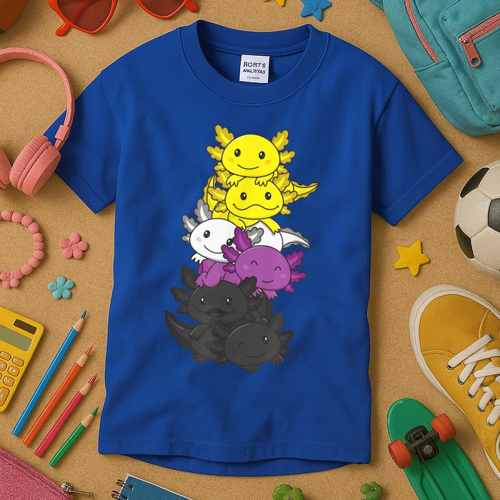 Nonbinary Flag Non Binary Pride LGBTQ Axolotl Kids T-Shirt