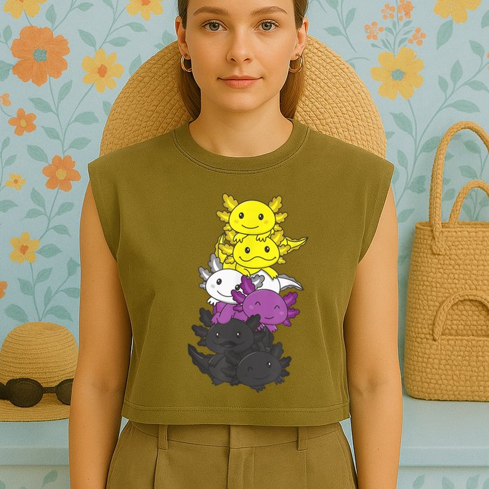Nonbinary Flag Non Binary Pride LGBTQ Axolotl Garment-Dyed Women's Muscle Tee