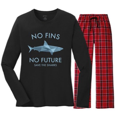 No Fins No Future protect the sharks Scuba Shark Safe Sharks Women's Long Sleeve Flannel Pajama Set 