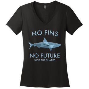 No Fins No Future protect the sharks Scuba Shark Safe Sharks Women's V-Neck T-Shirt