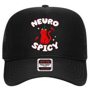 Neurospicy Funny Neurodivergent Adhd Asd Autism Cat Lover High Crown Mesh Back Trucker Hat