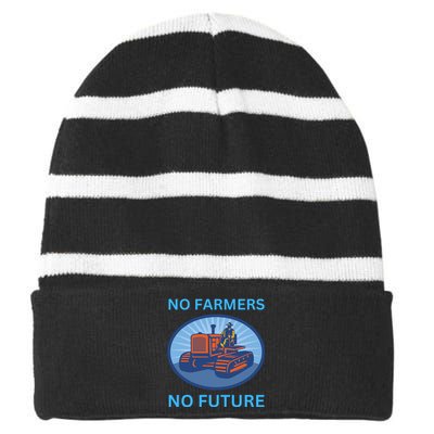 No Farmers No Future German Protest Striped Beanie with Solid Band