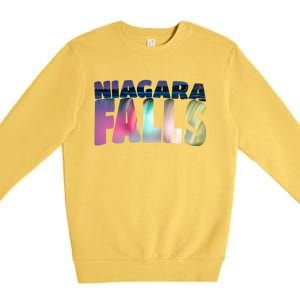 Niagara Falls Night Gift Canada Usa Typography Souvenir Premium Crewneck Sweatshirt