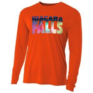 Niagara Falls Night Gift Canada Usa Typography Souvenir Cooling Performance Long Sleeve Crew