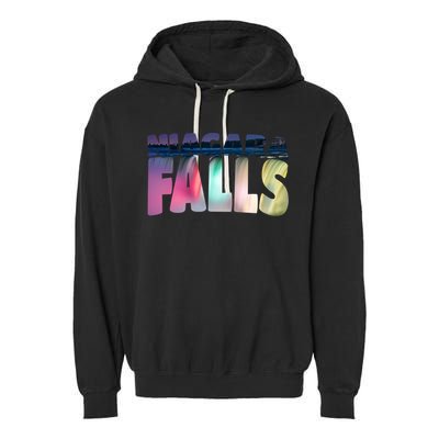 Niagara Falls Night Gift Canada Usa Typography Souvenir Garment-Dyed Fleece Hoodie