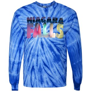 Niagara Falls Night Gift Canada Usa Typography Souvenir Tie-Dye Long Sleeve Shirt