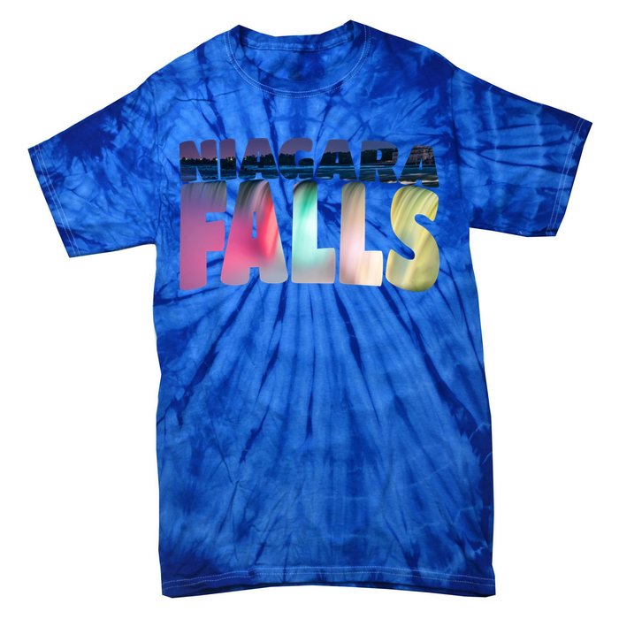 Niagara Falls Night Gift Canada Usa Typography Souvenir Tie-Dye T-Shirt