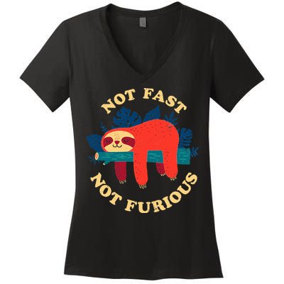 Not Fast Not Furious Dinomike Design Women's V-Neck T-Shirt