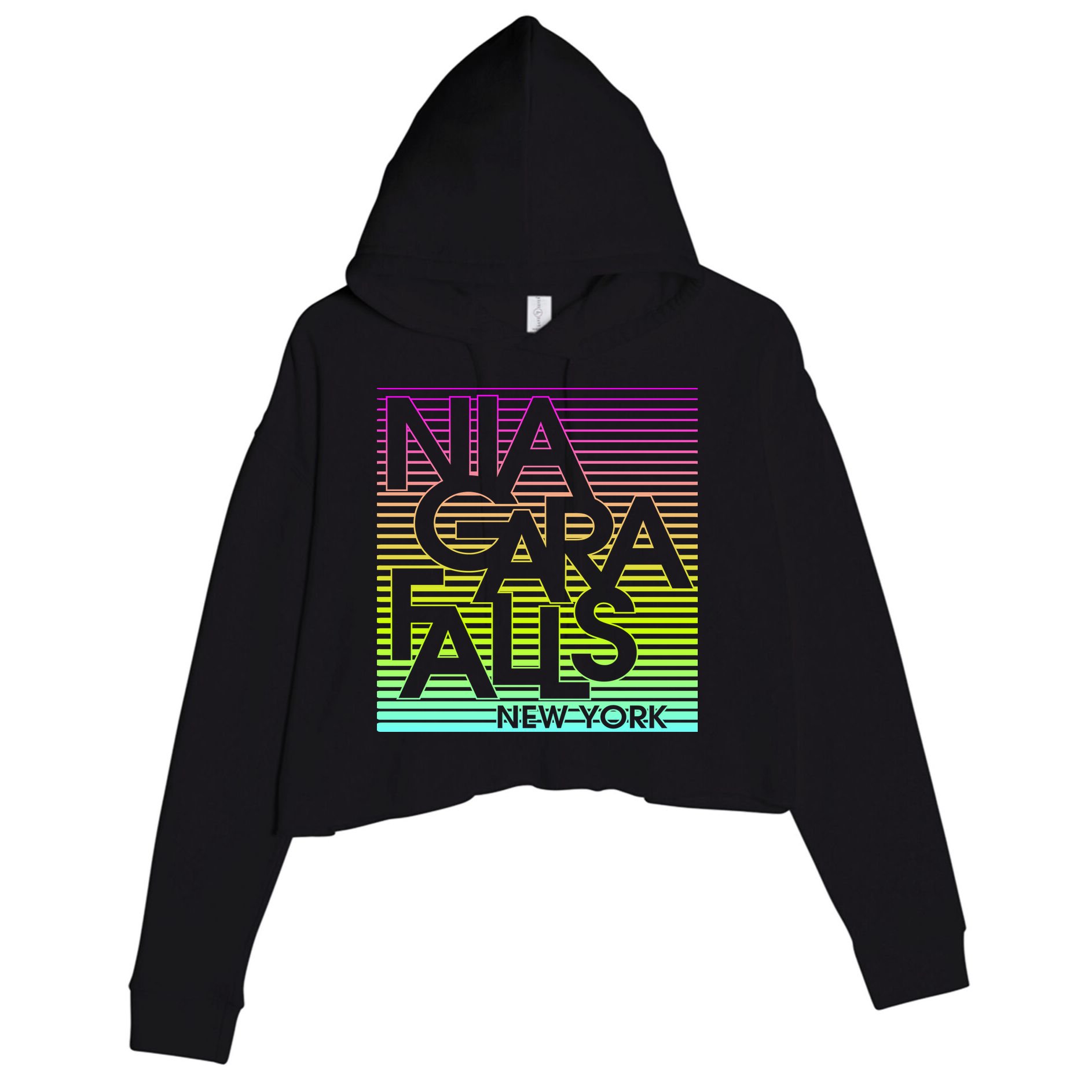 Niagara Falls New York Neon Crop Fleece Hoodie