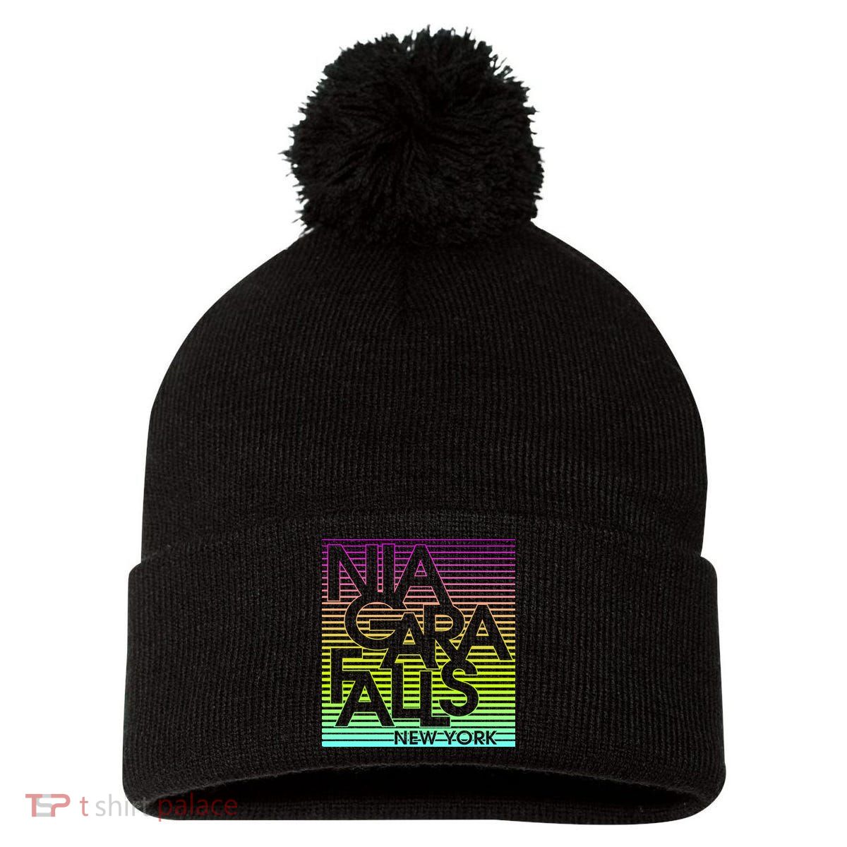 Niagara Falls New York Neon Pom Pom 12in Knit Beanie