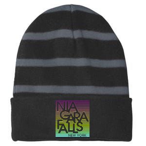 Niagara Falls New York Neon Striped Beanie with Solid Band