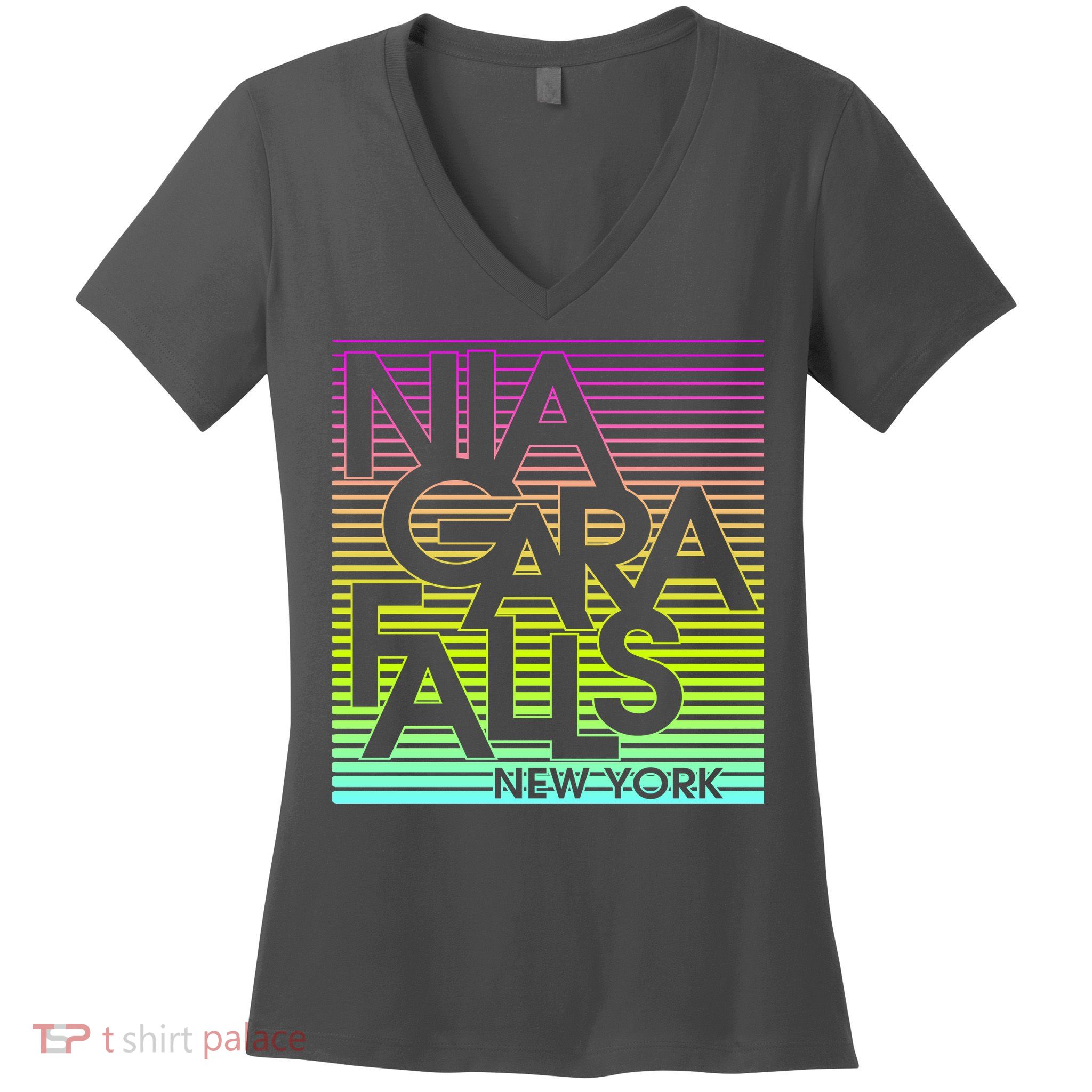 Niagara Falls New York Neon Women's V-Neck T-Shirt