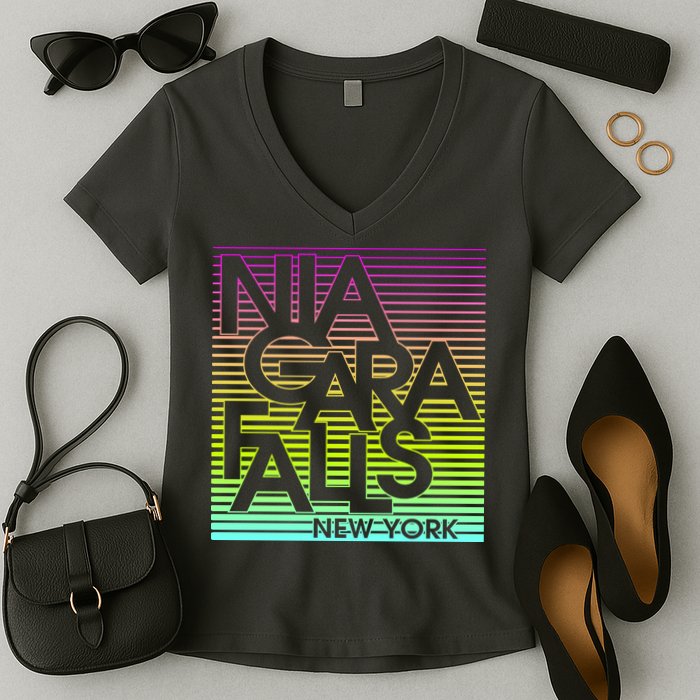 Niagara Falls New York Neon Women's V-Neck T-Shirt