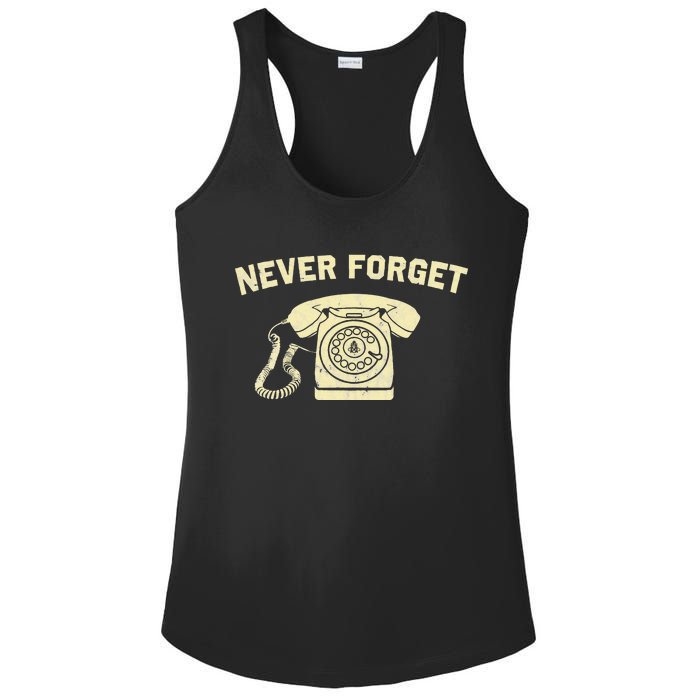 Never Forget Old Corded Telephone with Rotary Dial 50s 60s Ladies PosiCharge Competitor Racerback Tank