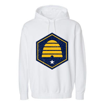 New Flag Of Utah Beehive Symbol Garment-Dyed Fleece Hoodie