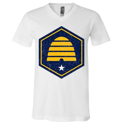 New Flag Of Utah Beehive Symbol V-Neck T-Shirt