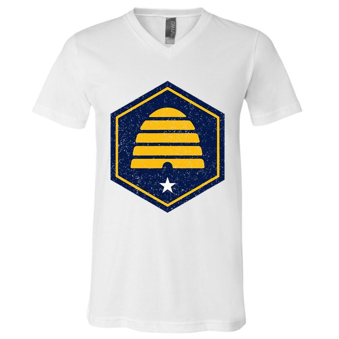 New Flag Of Utah Beehive Symbol V-Neck T-Shirt