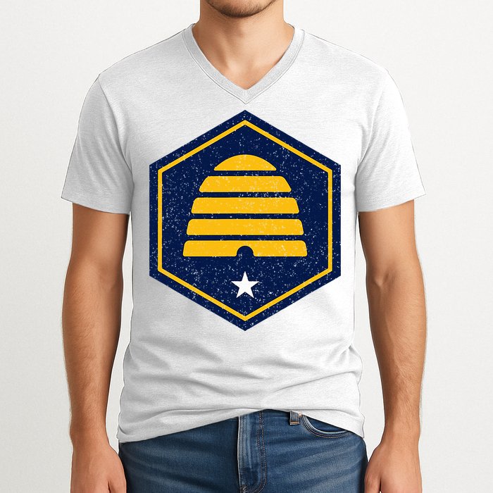 New Flag Of Utah Beehive Symbol V-Neck T-Shirt