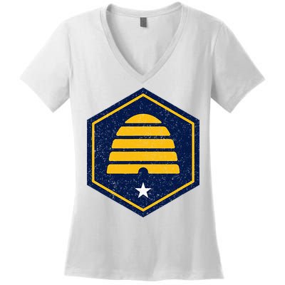 New Flag Of Utah Beehive Symbol Women's V-Neck T-Shirt