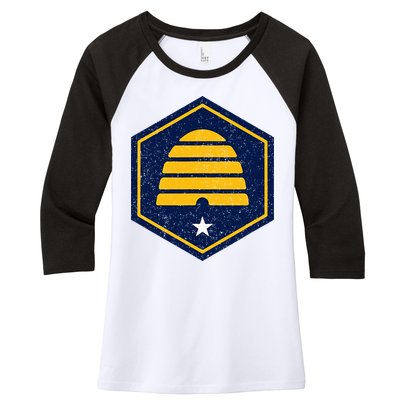 New Flag Of Utah Beehive Symbol Women's Tri-Blend 3/4-Sleeve Raglan Shirt