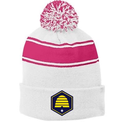 New Flag Of Utah Beehive Symbol Stripe Pom Pom Beanie