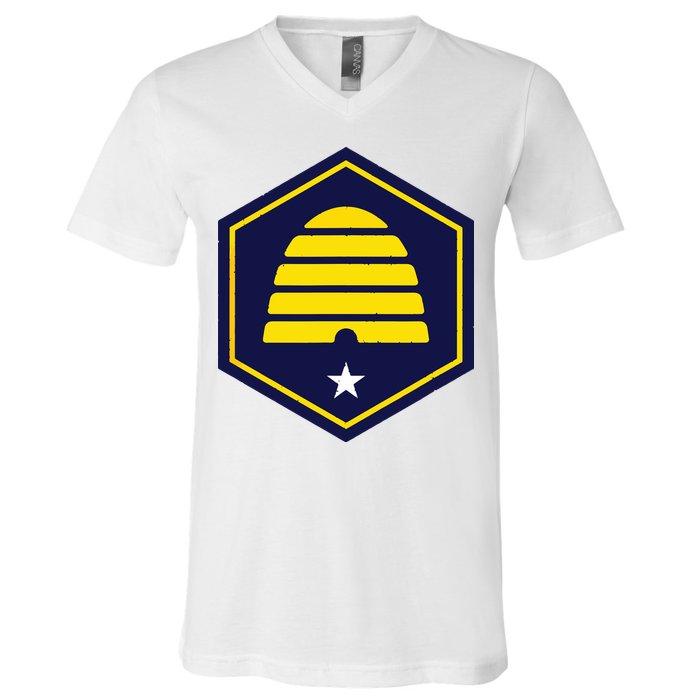 New Flag Of Utah Beehive Symbol V-Neck T-Shirt