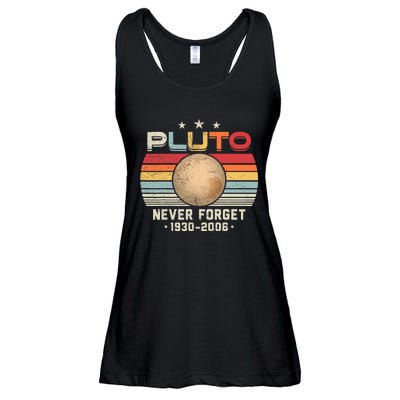 Never Forget Pluto Vintage Nerdy Astronomy Space Science Ladies Essential Flowy Tank