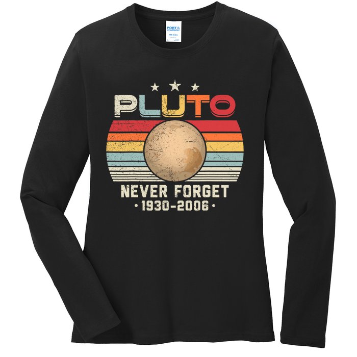 Never Forget Pluto Vintage Nerdy Astronomy Space Science Ladies Long Sleeve Shirt