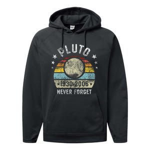 Never Forget Pluto Funny Science Retro Space Performance Fleece Hoodie