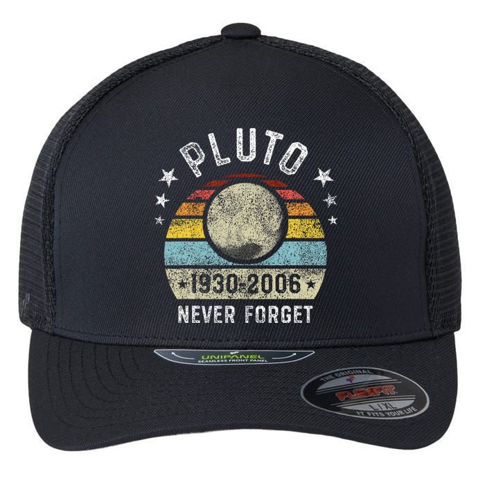 Never Forget Pluto Funny Science Retro Space Flexfit Unipanel Trucker Cap