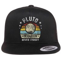 Never Forget Pluto Funny Science Retro Space Flat Bill Trucker Hat