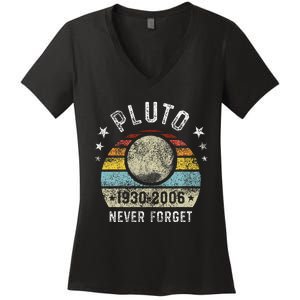 Never Forget Pluto Funny Science Retro Space Women's V-Neck T-Shirt