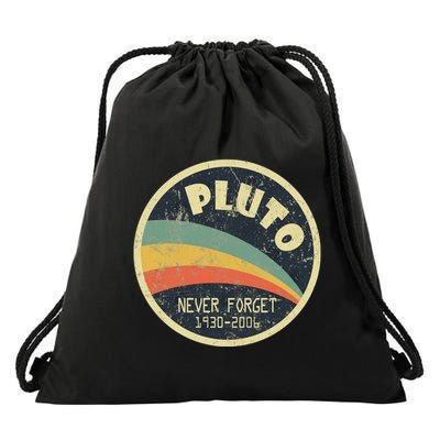 Never Forget Planet Pluto Vintage Retro Space Drawstring Bag