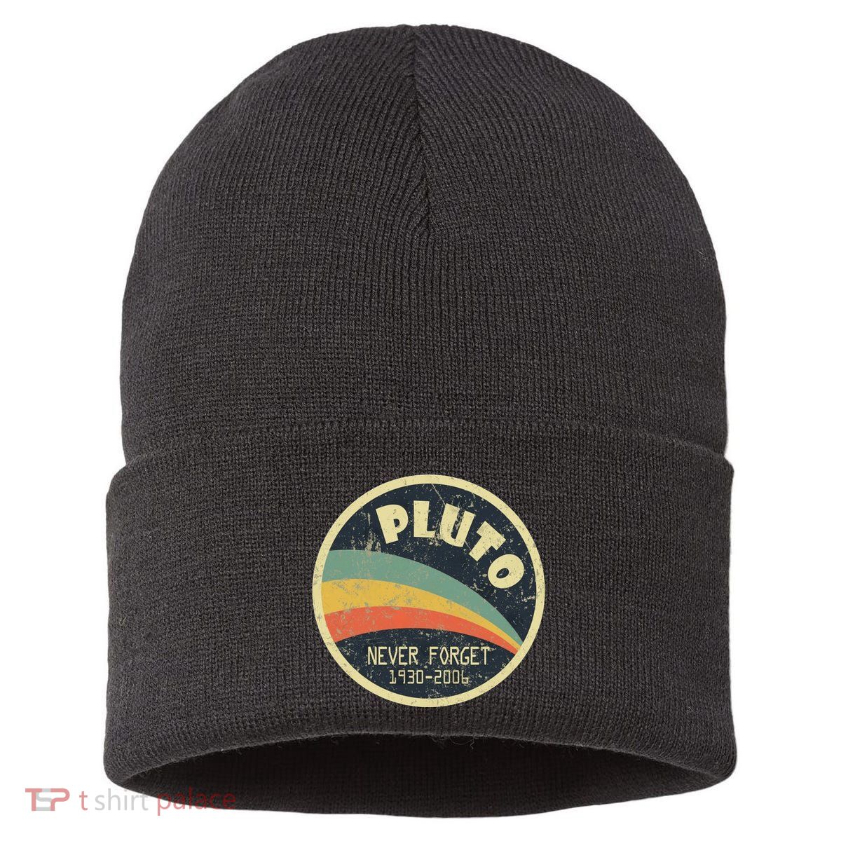 Never Forget Planet Pluto Vintage Retro Space Sustainable Knit Beanie
