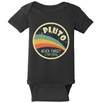 Never Forget Planet Pluto Vintage Retro Space Baby Bodysuit