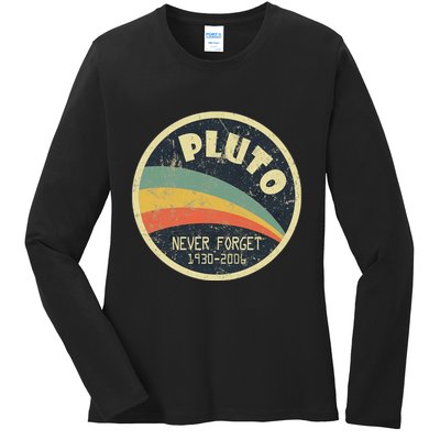 Never Forget Planet Pluto Vintage Retro Space Ladies Long Sleeve Shirt