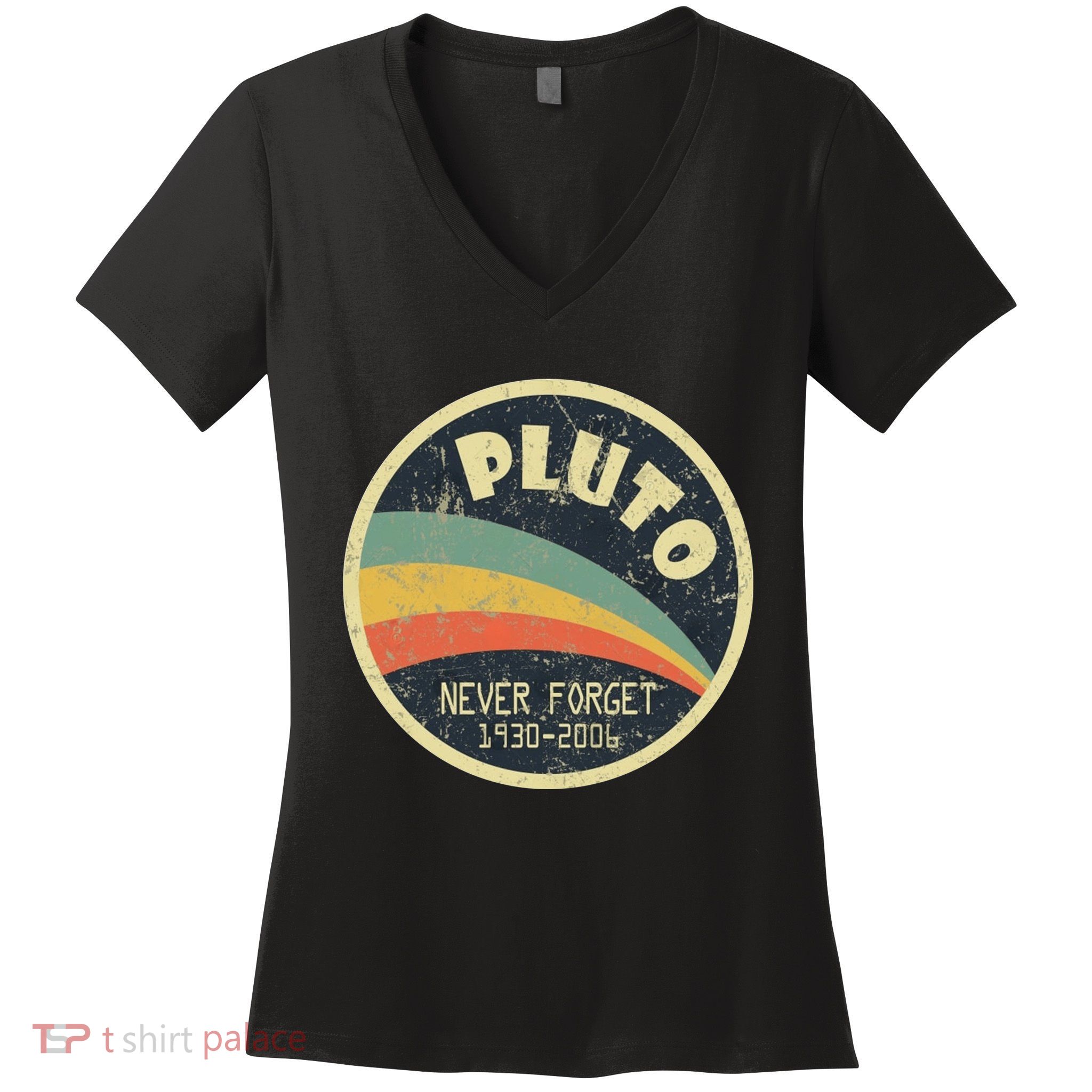 Never Forget Planet Pluto Vintage Retro Space Women's V-Neck T-Shirt